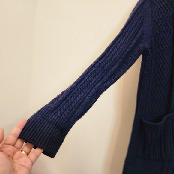 Cabi Cotton Blnd Cable Knit Cardigan Sweater Navy Blue Slat Fisherman Women M - Picture 7 of 16
